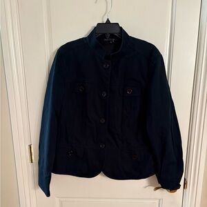 Lafayette 148 New York Navy Stand-Collar Button Jacket